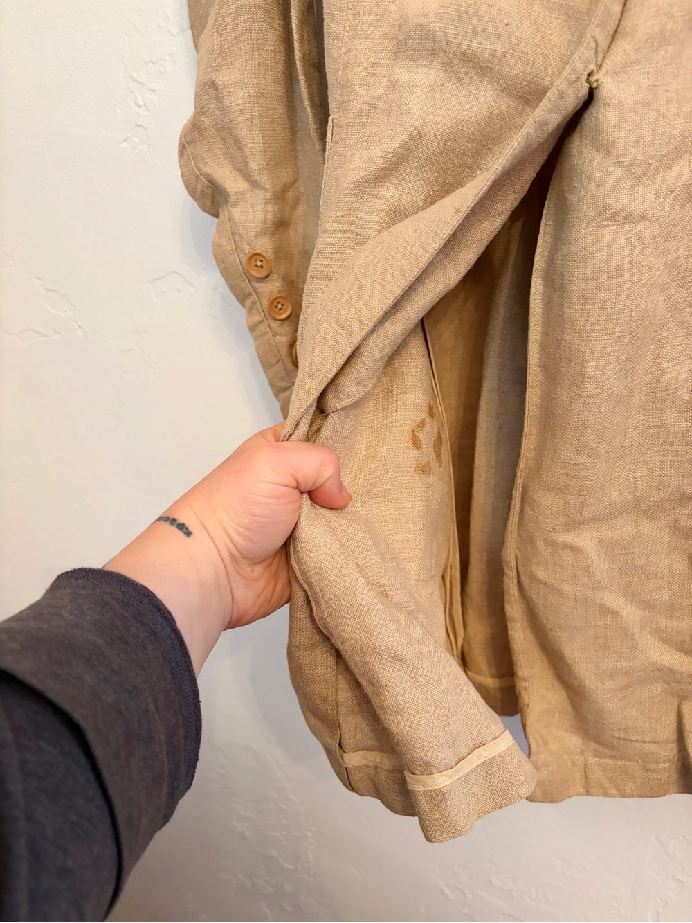 Beige Linen Long Blazer Jacket, L/XL - Picture 8 of 9